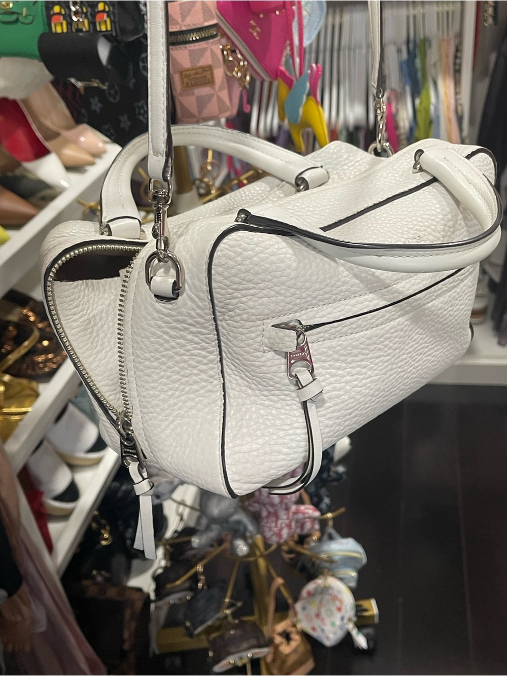 Coach White Pebbled Leather Handbag crossbody strap with Black Piping - Picture 9 of 10